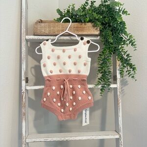 Pink and White Knit Baby Romper NWT